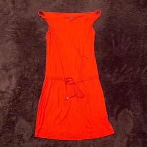 Orange cotton sleeveless wide neck drawstring dress. New without tags.